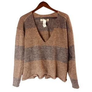 BY MALENE BIRGER Venchy Boxy Sweater V Neck Mohair Wool Blend Taupe Blue Size S